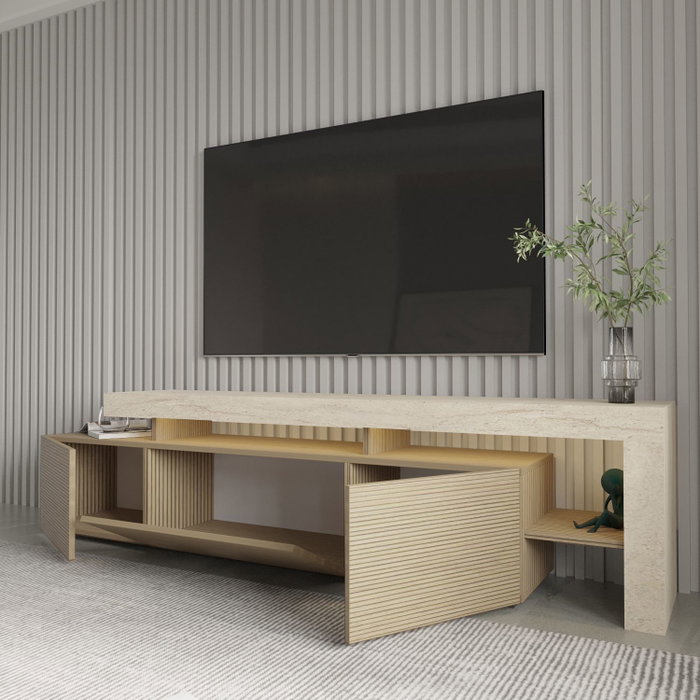 Hanah Home Soporte para TV Beliz - Travertino, Warm Oak